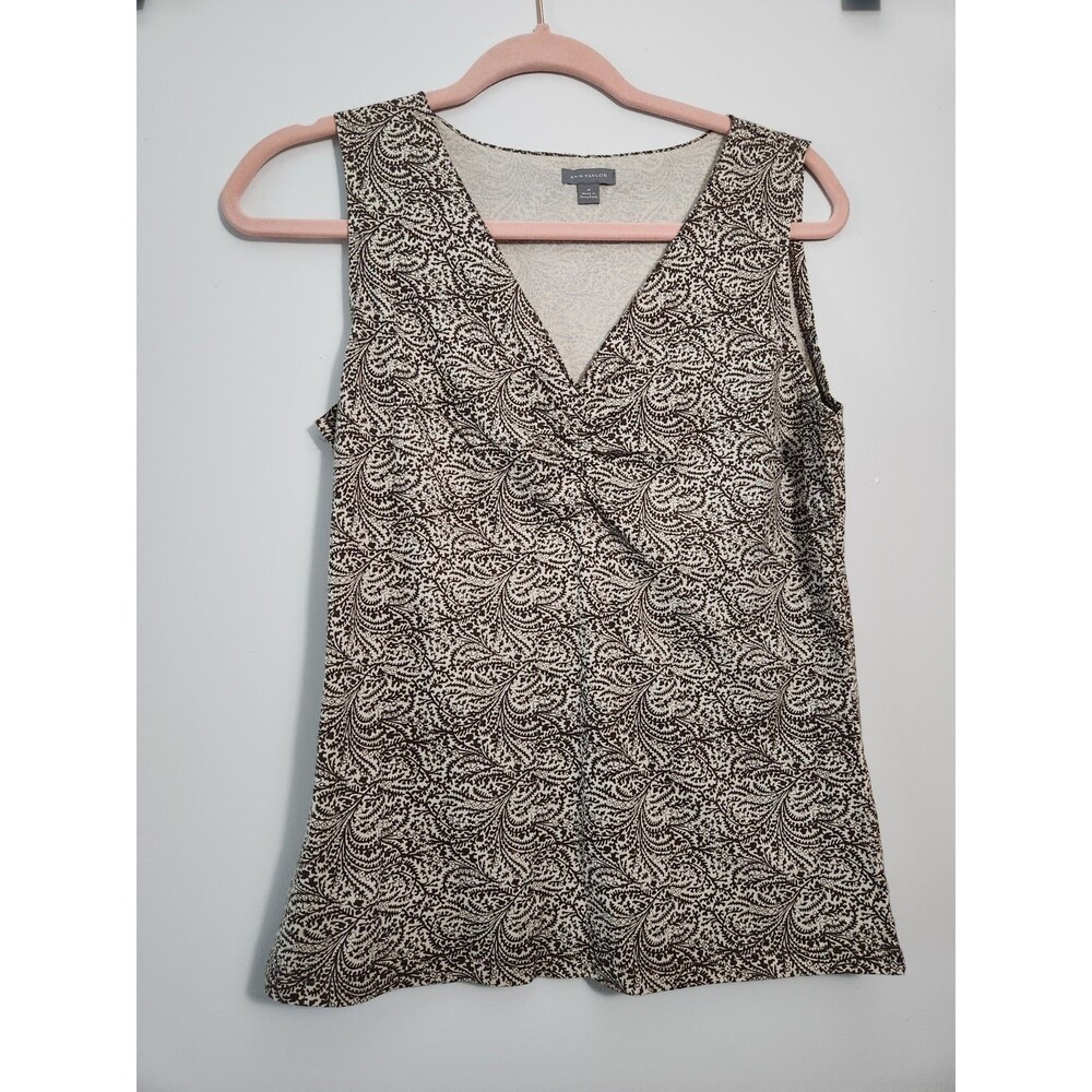 Ann Taylor Womens Sz M Sleeveless V-neck Tank Top Career Casual Layering Cotton